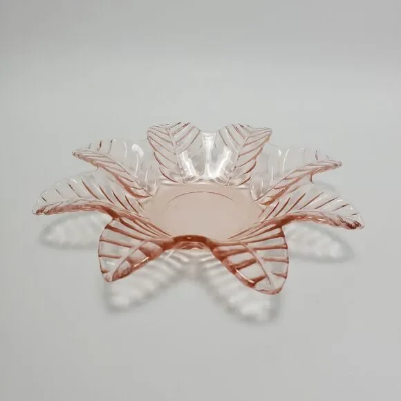 Vintage Light Pink Snowflake Glass Hobnail Bon Bon Candy Trinket Dish 7 Inches - Picture 2 of 8